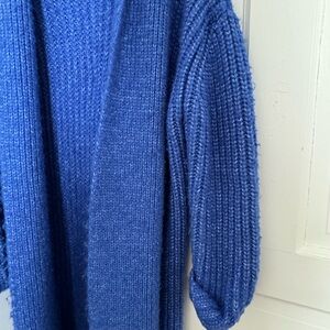 Ciebon Blue Cardigan Sweater with Ribbed Knit
